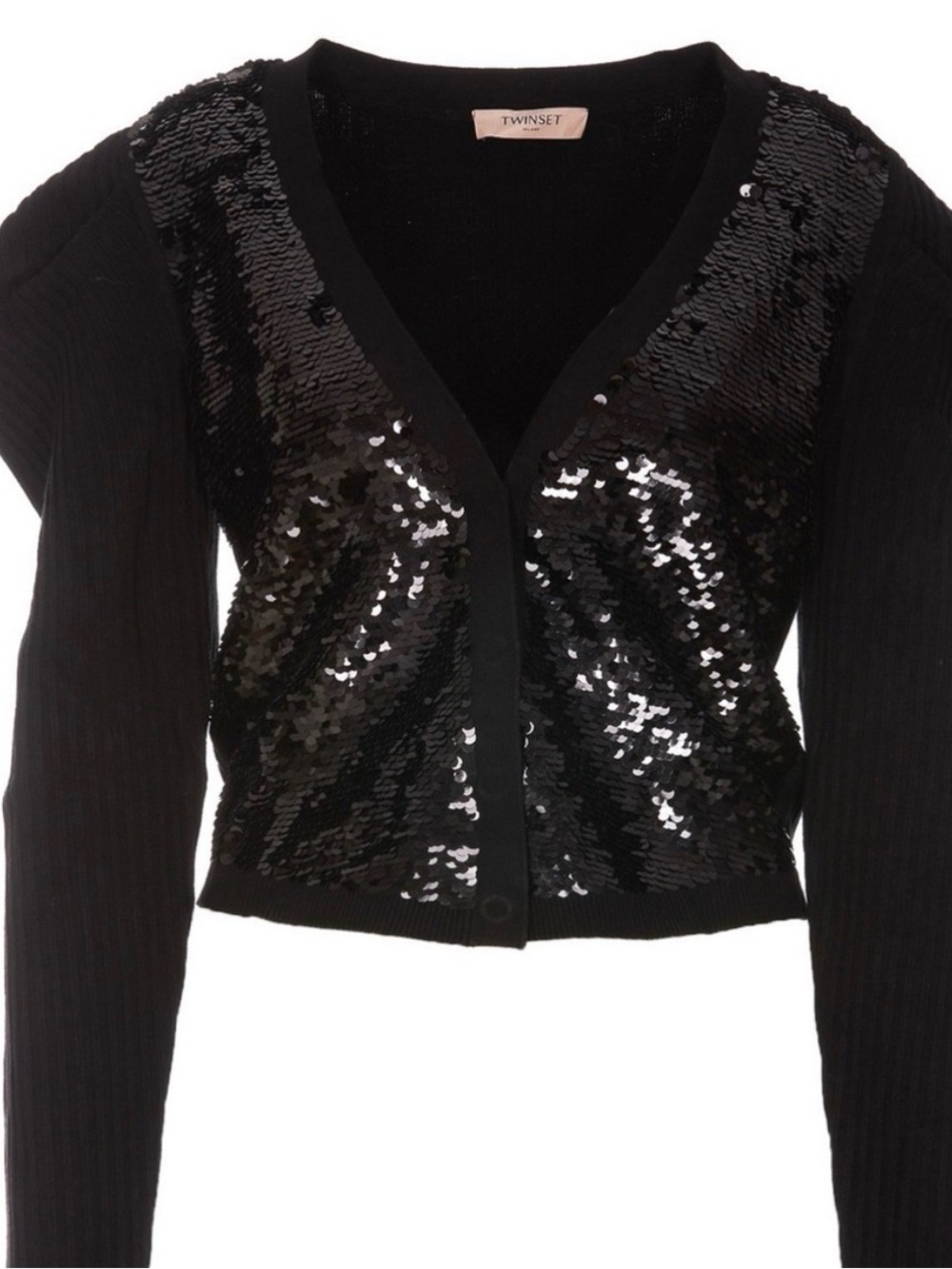 Twin-Set Milano Black Sequin Cropped Cardigan